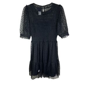 Gap Puff Sleeve Black Mini Dress, Size‎ Small Tall Evening, Sheer Mesh NEW
